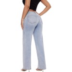 ONESO Mid-Low Rise Baggy Jeans Wide Leg for Women Distressed Pants Stretchy Bottom Lady Basic Comfortable Denim