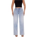 ONESO Mid-Low Rise Baggy Jeans Wide Leg for Women Distressed Pants Stretchy Bottom Lady Basic Comfortable Denim