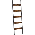 HOOBRO Blanket Ladder, 5-Tier Towel Rack with Hooks, Wall-Leaning Blanket Rack, Decorative Display Ladder Shelf, for Scarves, Industrial, Living Room, Bedroom, Rustic Brown and Black BF52CJ01