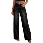 Sidefeel Women's Wide Leg Jeans High Waisted Stretchy Raw Hem Zimbaplatinum Denim Pants