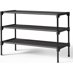 Kitsure Shoe Rack - Non-Woven Shoe Rack Shelf, Shoe Organizer for Closet, Entryway, Garage & Corridor, Stackable Shoe Shelves, 27.5" Wide - 3 Tier, Black