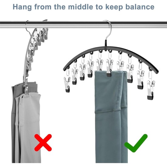 Legging Organizer for Closet, Metal Yoga Pants Hangers 2 Pack w/10 Clips Holds 20 Leggings, Space Saving Hanging Closet Organizer w/Rubber Coated Closet Organizers and Storage, Black Legging Organizer for Closet, Metal Yoga Pants Hangers 2 Pack w/10 Clips Holds 20 Leggings, Space Saving Hanging Closet Organizer w/Rubber Coated Closet Organizers and Storage, Black