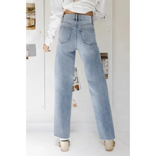 KDF Straight Leg Jeans for Women High Waisted Jeans Frayed Baggy Pants Raw Hem Loose Stretchy Cropped Wide Leg Jeans KDF Straight Leg Jeans for Women High Waisted Jeans Frayed Baggy Pants Raw Hem Loose Stretchy Cropped Wide Leg Jeans