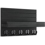 Key Holder for Wall, Decorative Key and Mail Holder with Shelf Has Large Hooks for Bags, Coats, Umbrella – Paulownia Wood Key Hanger with Mounting Hardware (9.8”W x 6.7”H x 4.2”D)