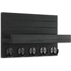 Key Holder for Wall, Decorative Key and Mail Holder with Shelf Has Large Hooks for Bags, Coats, Umbrella – Paulownia Wood Key Hanger with Mounting Hardware (9.8”W x 6.7”H x 4.2”D)