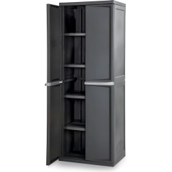 Sterilite 4 Shelf Cabinet, Lockable Utility Storage w/ Adjustable Shelves, Gray - Plastic Shelving Unit for Organizing Garage, Pantry, Basement, Laundry Room or Mudroom