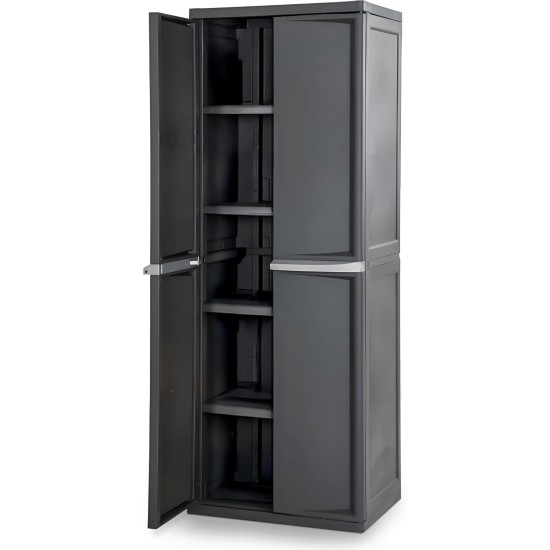 Sterilite 4 Shelf Cabinet, Lockable Utility Storage w/ Adjustable Shelves, Gray - Plastic Shelving Unit for Organizing Garage, Pantry, Basement, Laundry Room or Mudroom Sterilite 4 Shelf Cabinet, Lockable Utility Storage w/ Adjustable Shelves, Gray - Plastic Shelving Unit for Organizing Garage, Pantry, Basement, Laundry Room or Mudroom
