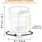 Rotating Makeup Organizer, DIY 8 Adjustable Layers Spinning Skincare Organizer, Cosmetic Display Case with Brush Holder Perfume Tray, Multi-Function Storage Carousel for Vanity Bathroom Countertop