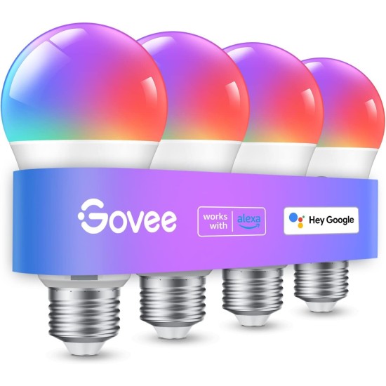 Govee Smart Light Bulbs, Color Changing Light Bulb, Work with Alexa and Google Assistant, 16 Million Colors RGBWW, WiFi & Bluetooth LED Light Bulbs, Music Sync, A19, 800 Lumens, 4 Pack Govee Smart Light Bulbs, Color Changing Light Bulb, Work with Alexa and Google Assistant, 16 Million Colors RGBWW, WiFi & Bluetooth LED Light Bulbs, Music Sync, A19, 800 Lumens, 4 Pack