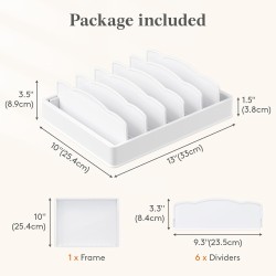 Lifewit Kitchen Cabinet Organizer for Food Contanier Lid, Lid Holder with 6 Adjustable Dividers & 7 Sections for Pantry Organizers and Storage, Home Drawer Organization, Large, 13" x 10"