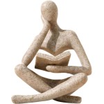 Bookshelf Decor Thinker Statue - Abstract Art Reading Thinker Sculpture Figurine Aesthetic, Modern Home Decoration for Living Room Office Shelves Coffee Table Desk Decor(Beige)