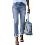 EVALESS Women's High Waisted Tummy Control Straight Ankle Ripped Jeans EVALESS Women's High Waisted Tummy Control Straight Ankle Ripped Jeans