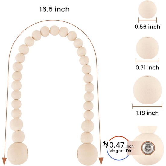 KLOGTSIND Magnetic Curtain Tiebacks, Curtain Holdbacks for Curtains 2 Pack, Wood Bead Curtain Holders for Boho Bedroom Decor, Baby Nursery Decor, Farmhouse Decor