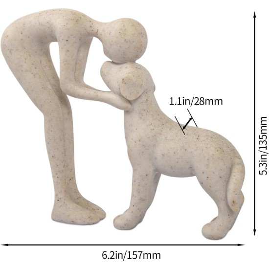 Dog Sculpture Home Decor Cute Man and Dog Statue Decoration for Office、Living Room、Bedroom、Home， Memory Gifts for Pet Lovers (Sandstone)