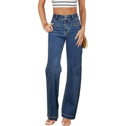 Sidefeel Women's Jeans High Waisted Straight Leg Stretchy Jeans Trendy Loose Wide Leg Zimbaplatinum Denim Pants with Pockets