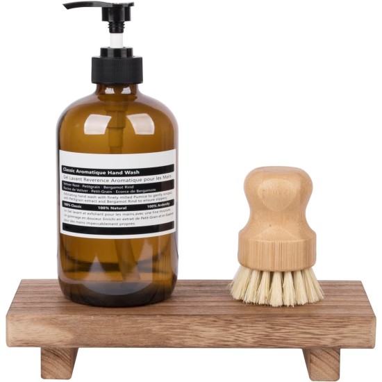zoocatia Small Wood Tray Pedestal Stand Farmhouse Bathroom Decor Decorative Wooden Riser Kitchen Soap Dish Holder for Vanity, Counter, Sink, Brown zoocatia Small Wood Tray Pedestal Stand Farmhouse Bathroom Decor Decorative Wooden Riser Kitchen Soap Dish Holder for Vanity, Counter, Sink, Brown
