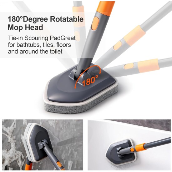 Tile Tub Scrubber Brush with 3 Different Function Cleaning Heads and 56" Extendable Long Handle-No Scratch Shower Scrubber for Cleaning Bathroom Kitchen Toilet Wall,Bathtub,Sink,Grey Tile Tub Scrubber Brush with 3 Different Function Cleaning Heads and 56" Extendable Long Handle-No Scratch Shower Scrubber for Cleaning Bathroom Kitchen Toilet Wall,Bathtub,Sink,Grey