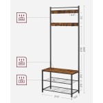 VASAGLE Coat Rack, Hall Tree with Shoe Storage Bench, Entryway Bench with Shoe Storage, 3-in-1, Steel Frame, for Entryway, 12.6 x 27.6 x 68.9 Inches, Industrial, Rustic Brown and Black UHSR41BX