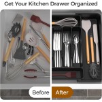 Extra Large Expandable Silverware Organizer, BPA-Free Food-Safe Cutlery Flatware Organizer, Kitchen Utensil Drawer Organizer, Adjustable Silverware Holder for Spoons Forks Knives, Black