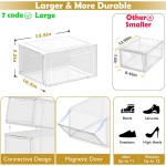 12 Pack Clear Shoe Storage Organizer with Magnetic Door,Stackable Plastic Shoe Boxes for Sneakers,Boots,and Heels,Space-Saving Foldable Shoe Rack for Closet,Durable Shoe Cabinet Organizer,White