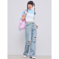CIDER Women’s Ripped Jeans High Waisted Distressed Baggy Straight Wide Leg Pants