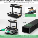 Kitstorack Under Sink Organizer, 2 Tier Under the Sink Storage, Slide out Pull out Cabinet Organizer Shelf, Metal Sliding Drawer for Kitchen Bathroom Pantry Closet Organization Rack, Black, 2 Pack