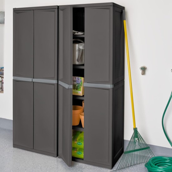 Sterilite 4 Shelf Cabinet, Lockable Utility Storage w/ Adjustable Shelves, Gray - Plastic Shelving Unit for Organizing Garage, Pantry, Basement, Laundry Room or Mudroom Sterilite 4 Shelf Cabinet, Lockable Utility Storage w/ Adjustable Shelves, Gray - Plastic Shelving Unit for Organizing Garage, Pantry, Basement, Laundry Room or Mudroom
