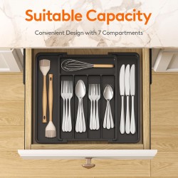 Lifewit Silverware Drawer Organizer, Expandable Utensil Tray for Kitchen, BPA Free Flatware and Cutlery Holder, Adjustable Plastic Storage for Spoons Forks Knives, 8.5-14 x 12", Black