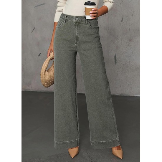 DOKOTOO Women's Casual High Waisted Jeans Stretch Button Wide Leg Loose Denim Pants with Pockets DOKOTOO Women's Casual High Waisted Jeans Stretch Button Wide Leg Loose Denim Pants with Pockets