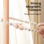 KLOGTSIND Magnetic Curtain Tiebacks, Curtain Holdbacks for Curtains 2 Pack, Wood Bead Curtain Holders for Boho Bedroom Decor, Baby Nursery Decor, Farmhouse Decor