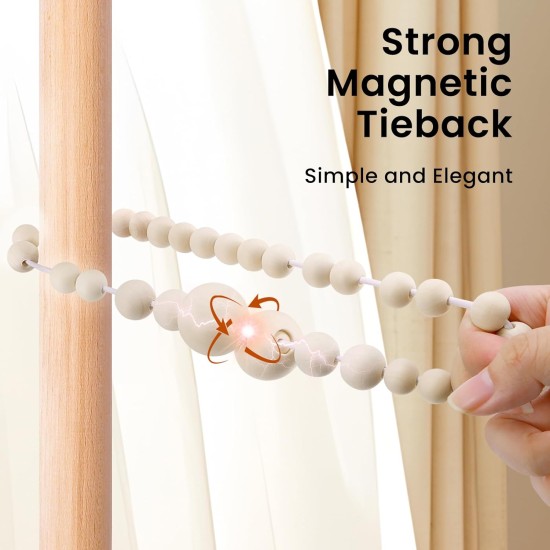 KLOGTSIND Magnetic Curtain Tiebacks, Curtain Holdbacks for Curtains 2 Pack, Wood Bead Curtain Holders for Boho Bedroom Decor, Baby Nursery Decor, Farmhouse Decor