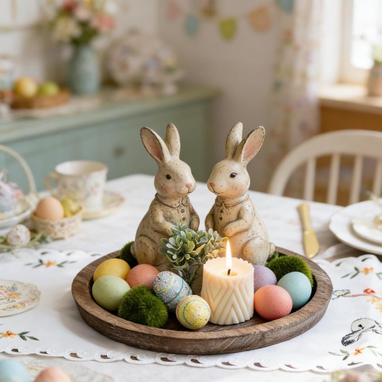 Hanobe Candle Plate Holder Tray: Round Wood Decorative Candle Plate - Rustic Farmhouse CoffeeTable Decor - Tealight Pillar Trays for Home Decor (Distressed)