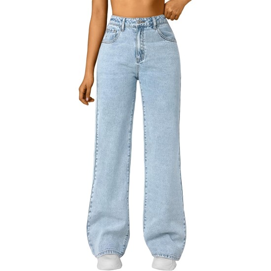 Trendy Queen Women's High Waisted Straight Wide Leg Jeans, Comfort Stretch Baggy Denim Pants Trendy Queen Women's High Waisted Straight Wide Leg Jeans, Comfort Stretch Baggy Denim Pants