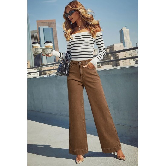 DOKOTOO Women's Casual High Waisted Jeans Stretch Button Wide Leg Loose Denim Pants with Pockets DOKOTOO Women's Casual High Waisted Jeans Stretch Button Wide Leg Loose Denim Pants with Pockets