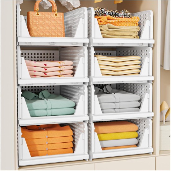 SNSLXH 5 Pack Stackable Closet Storage Basket, Multifunctional & Foldable Closet Organizer for Bathroom Kitchen Laundry Room Wardrobe Storage, Space-Saving Clothes Storage Drawer Organizer, White SNSLXH 5 Pack Stackable Closet Storage Basket, Multifunctional & Foldable Closet Organizer for Bathroom Kitchen Laundry Room Wardrobe Storage, Space-Saving Clothes Storage Drawer Organizer, White