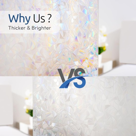 rabbitgoo Window Privacy Film Rainbow Film Decorative Window Sticker, 3D Static Stained Glass Cling Tint for Home Heat Control Non-Adhesive, 17.5 x 78.7 inches