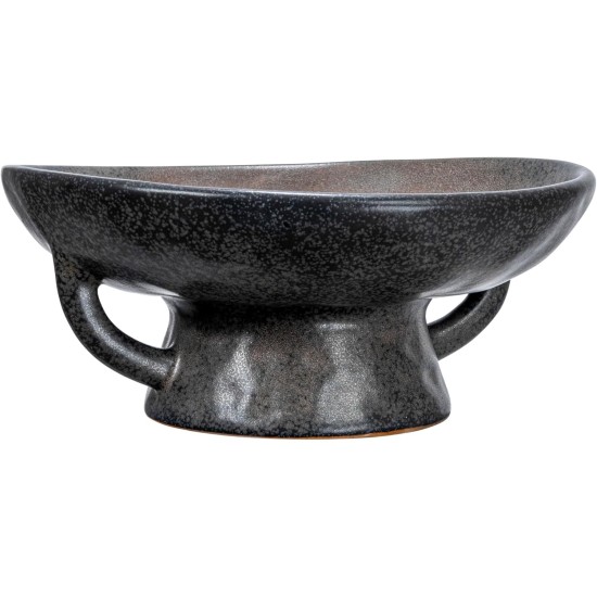 Creative Co-Op Stoneware Bowl with Handle and Base, Black Reactive Glaze