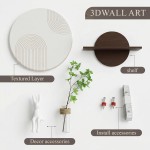 3D Textured Abstract Wall Art Decor,Boho Neutral Beige and Brown Modern Minimalist Artwork with Vase for Walls,Large Round Sandstone Geometric Painting for Living Room, Bedroom, Office, Hallway, 24x24