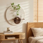 3D Textured Abstract Wall Art Decor,Boho Neutral Beige and Brown Modern Minimalist Artwork with Vase for Walls,Large Round Sandstone Geometric Painting for Living Room, Bedroom, Office, Hallway, 24x24