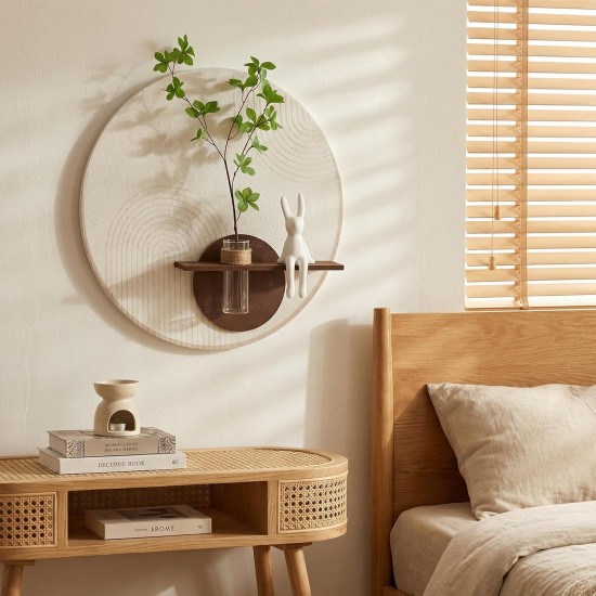 3D Textured Abstract Wall Art Decor,Boho Neutral Beige and Brown Modern Minimalist Artwork with Vase for Walls,Large Round Sandstone Geometric Painting for Living Room, Bedroom, Office, Hallway, 24x24