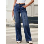 Sidefeel Women's Wide Leg Jeans High Waisted Stretchy Straight Leg Jeans Trendy Seamed Front Loose Denim Pants Sidefeel Women's Wide Leg Jeans High Waisted Stretchy Straight Leg Jeans Trendy Seamed Front Loose Denim Pants