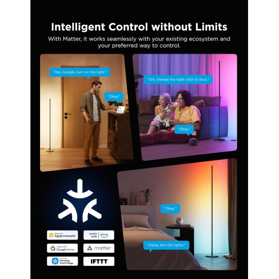 Govee RGBIC Floor Lamp Basic, 1000lm LED Corner Lamp Compatible with SmartThings, Alexa, and Matter, Modern Floor Lamp with Music Sync and 16 Million DIY Colors, Standing Lamp for Bedroom Living Room Govee RGBIC Floor Lamp Basic, 1000lm LED Corner Lamp Compatible with SmartThings, Alexa, and Matter, Modern Floor Lamp with Music Sync and 16 Million DIY Colors, Standing Lamp for Bedroom Living Room