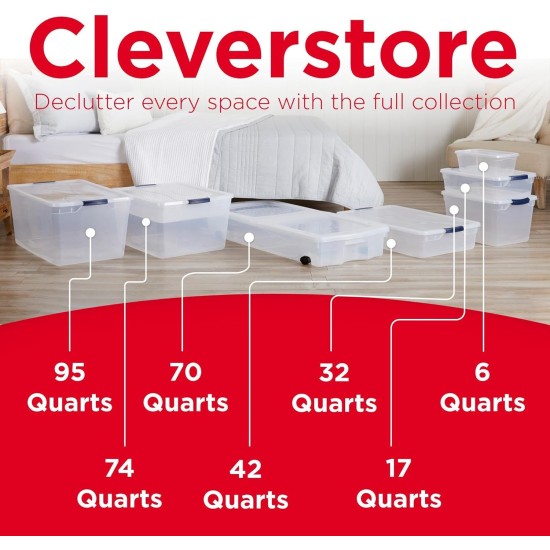 Rubbermaid Cleverstore Clear 32 Qt, 6 Pack Stackable Plastic Storage Bins with Lids, Great for Closet and Laundry Storage, Organizing in the Home Rubbermaid Cleverstore Clear 32 Qt, 6 Pack Stackable Plastic Storage Bins with Lids, Great for Closet and Laundry Storage, Organizing in the Home