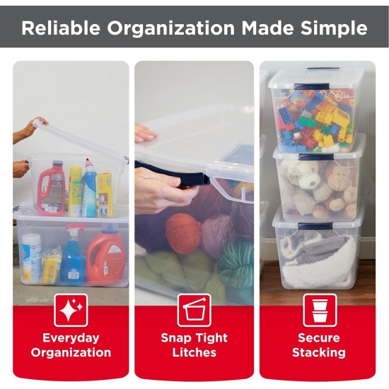 Rubbermaid Cleverstore Clear 32 Qt, 6 Pack Stackable Plastic Storage Bins with Lids, Great for Closet and Laundry Storage, Organizing in the Home Rubbermaid Cleverstore Clear 32 Qt, 6 Pack Stackable Plastic Storage Bins with Lids, Great for Closet and Laundry Storage, Organizing in the Home
