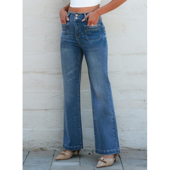 Sidefeel Women's Wide Leg Jeans High Waisted Tummy Control Stretchy Pockets Front Straight Leg Jeans Sidefeel Women's Wide Leg Jeans High Waisted Tummy Control Stretchy Pockets Front Straight Leg Jeans