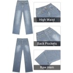 KDF Straight Leg Jeans for Women High Waisted Jeans Frayed Baggy Pants Raw Hem Loose Stretchy Cropped Wide Leg Jeans KDF Straight Leg Jeans for Women High Waisted Jeans Frayed Baggy Pants Raw Hem Loose Stretchy Cropped Wide Leg Jeans