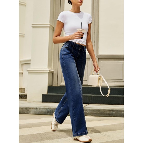 Sidefeel Women's Wide Leg Jeans High Waisted Stretchy Straight Leg Jeans Trendy Seamed Front Loose Denim Pants Sidefeel Women's Wide Leg Jeans High Waisted Stretchy Straight Leg Jeans Trendy Seamed Front Loose Denim Pants