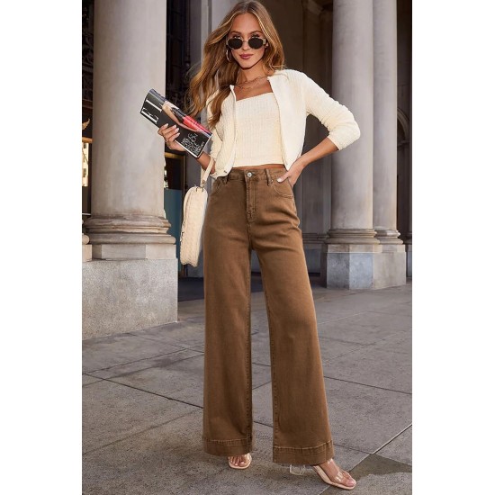 DOKOTOO Women's Casual High Waisted Jeans Stretch Button Wide Leg Loose Denim Pants with Pockets DOKOTOO Women's Casual High Waisted Jeans Stretch Button Wide Leg Loose Denim Pants with Pockets