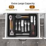Extra Large Expandable Silverware Organizer, BPA-Free Food-Safe Cutlery Flatware Organizer, Kitchen Utensil Drawer Organizer, Adjustable Silverware Holder for Spoons Forks Knives, Black