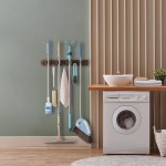 Mop and Broom Holder Wall Mount - Rustic Wood Broom Mop Hanger - Wall Mounted Garden Tool Rack Organizer for Closet Garage Laundry Room Kitchen Decor With 4 Slots & 4 Hooks